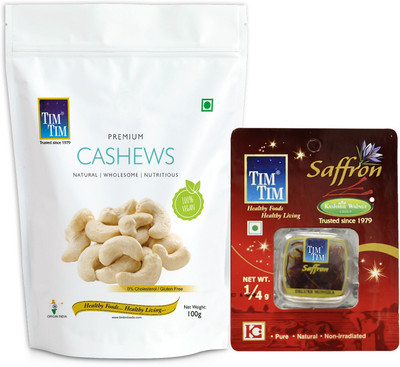 Tim Tim Premium Cashews Nuts 100g and Kashmiri Saffron Quarters Gram, Saffron and Cashews(2 x 150 g)