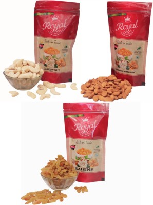 Premium Royal Dryfruits California Almonds; Green Raisin ; Cashew nut Standard Cashews, Raisins, Almonds(3 x 0.25 kg)