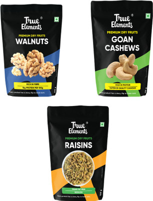 True Elements Dry Fruits Combo Pack of 3 Raisins + Cashews + Walnuts - Combo - 450gm Assorted Nuts(3 x 150 g)