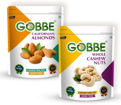 GOBBE Californian Almonds/Badam + Cashew Nuts/Badam - 400 Grams (Pack of-2) (200 * 2) Almonds, Cashews(2 x 200 g)