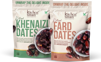 KITCHENSMITH Khenaizi Dates & Fard Dates| No Preservatives & Added Sugar| Natural Dates(2 x 400 g)