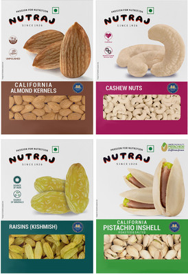 Nutraj Dry Fruits Combo 800g - California Almonds, Cashews, Raisins, Pistachios(4 x 200 g)
