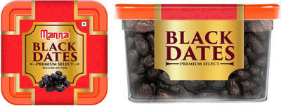 Manna Black Dates - 1.2kg (400g x 3 Packs) | Select Premium Organic Handpicked Dates | Khajoor | Khajur | Soft Dried Healthy Snack | Soft & Juicy texture | Zero Added Sugar & Preservatives | Rich in Iron, Fibre & Vitamins Dry Dates Dry Dates(3 x 400 g)