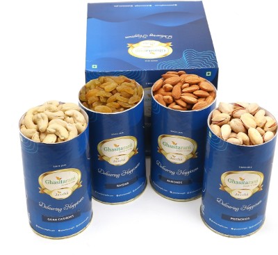 Ghasitaram Gifts Dry fruits-Cashews, Almonds, Pistachios, Raisins Cans Assorted Nuts(4 x 100 g)