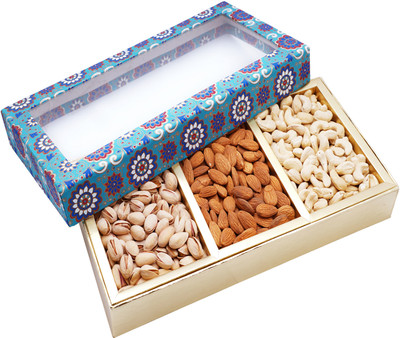 Ghasitaram Gifts Dryfruit-3 Part Printed Box of Cashews, Almonds and Pistachios(1 x 450 g)