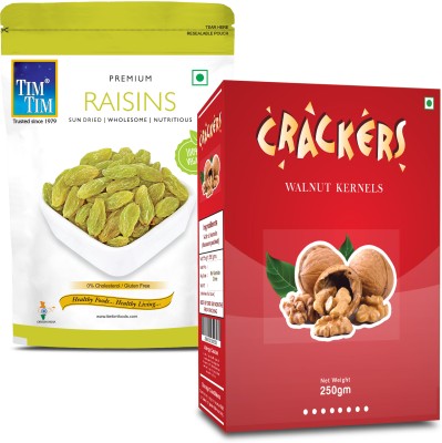 Tim Tim Combo of Premium Green Raisins & Cracker Walnuts I Dry Fruits Healthy & Tasty Raisins(2 x 250 g)