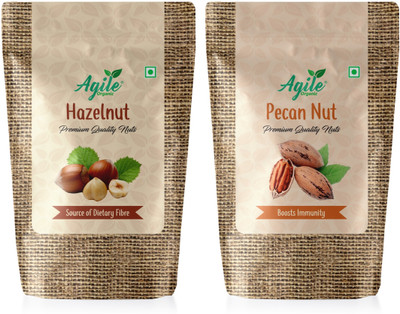 Agile Organic Premium Jumbo Hazel Nuts & Pecan Nuts Combo | Small Trial Pack | 50 Grams Hazelnuts, Pecans(2 x 50 g)