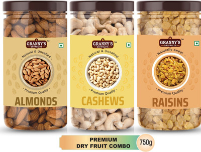 Grannys Dryfruits Almonds Cashew Raisin Dryfruits Combo Pack Of 3 (250gx3 ) Premium,Healthy& Fresh Almonds, Cashews, Raisins(3 x 250 g)
