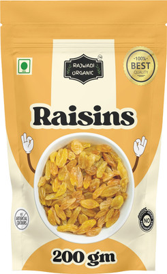 RAJWADI ORGANIC Pure Raisins/Kishmish, 200g, Source Of Potassium, Premium Green Raisins Raisins(1 x 200 g)