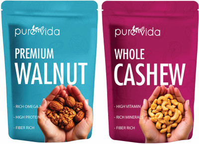 Purevida Premium Walnut & Cashews | Crunchy & Nutritious Rich in Omega-3, Protein Fiber | Cashews, Walnuts(2 x 450 g)