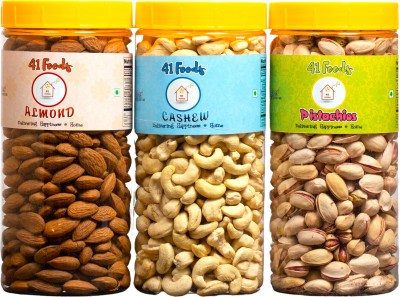 41 foods Dry fruits combo pack of Pistachios Almonds Cashews | kaju badam pista 600GM Almonds, Cashews, Pistachios(3 x 200 g)
