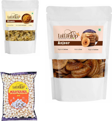 LALLANTOP Kismish 250g | Anjeer 5000g | Makhana gold 100g Healthy Dry Fruits Combo Pack Raisins, Figs, Fox Nut(3 x 283.33 g)
