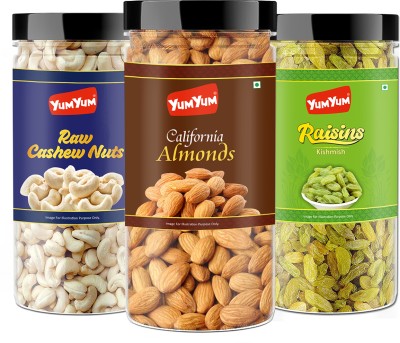 YUM YUM Premium Jumbo Almond (500g) Cashew (500g) and Raisins (500g) 1.5kg Dry Fruits Combo Pack- Almonds, Cashews, Raisins(3 x 0.5 kg)