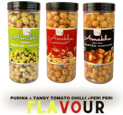AMAKHA Makhana Roasted Flavoured Pudina + Peri Peri + Tomato chilli Fox Nut(3 x 100 g)