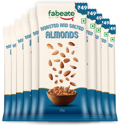 Fabeato Munch on the Go Snack Premium Roasted and Salted Almonds |Crunchy|Protein-Packed Almonds(10 x 25 g)