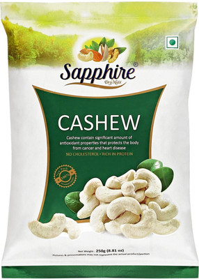 Sapphire Dry Nuts Cashew Plain No Cholesterol, Rich in Protein Indi Green Pouch Cashews(1 x 250 g)