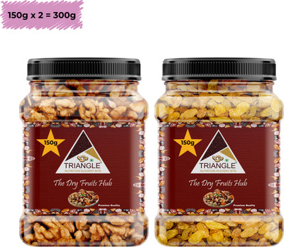 triangle Dry fruits combo pack of Walnuts Raisins | Akroth Kishmish (150x2) 300 GM | Walnuts, Raisins(2 x 150 g)