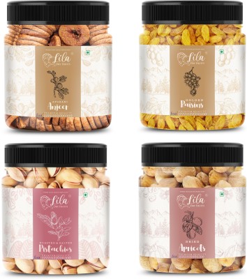 lila dry fruits Figs(100gm), Pistachios(100gm), Green Raisins(100gm) & Apricots(100 gm) Combo Figs, Pistachios, Raisins, Apricots(4 x 0.3 kg)