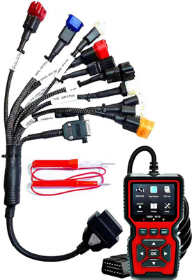 Obdking V519 OBD SCANNER + 11 CORD ALL BIKE UNIVERSAL OBD CABLE + Line Tester OBD OBD Reader