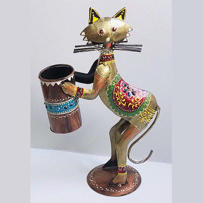 One Four Seven Cat Hand Painted Over Powder Coated Iron Home And  Office Set(Multicolor)