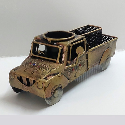 One Four Seven 3 Compartments Metal Car/Truck Desk Organiser Hand Painted Oveer Powder Coated Iron(Brown)