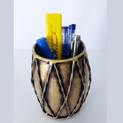 One Four Seven Dhol / Dholak Pen Stand  Office Set(Brown)