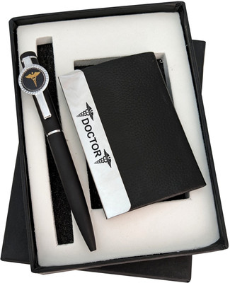 K K CROSI Doctor Pen with Credit-Card Holder Gifting for Doctors  Office Set(Black Silver)