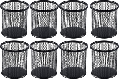 VeleSolv 8 Compartments Metal Round Pen Stand Set of 8 – Table & Desk Organizer for Office Use(Black)