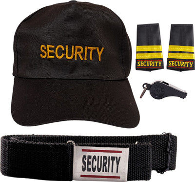 yasbavu 4 PCS COMBO SECURITY MEN CAP BELT FLAPS WHISTLE  Office Set(Black)