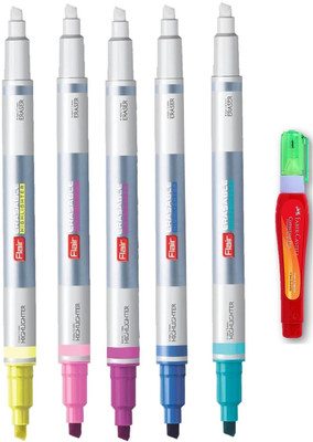 FLAIR Creative Erasable Highlighter Set Of 5 With Correction Pen  Office Set(Multicolor)