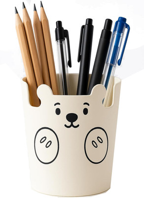 AccuPrints Pen Holder, Cute Bear Pencil Pot Creative Funny Pen Cup Organizer  Office Set(Cream)