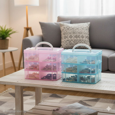 MAXTID Plastic 6 layer grid storage box jewellery organizer Storage Basket(Pack of 1)