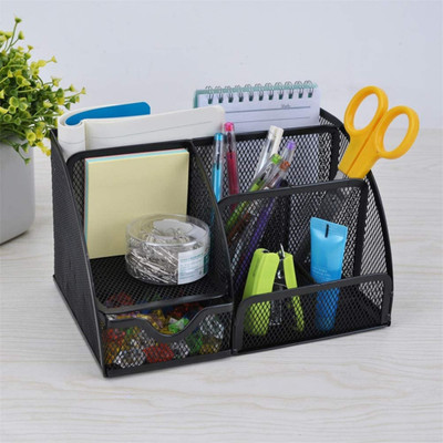 Goodwill Tech 6 compartment Metal Mesh Desktop Organizer & Pen Stand for Pens & Stationery  Office Set(Black)