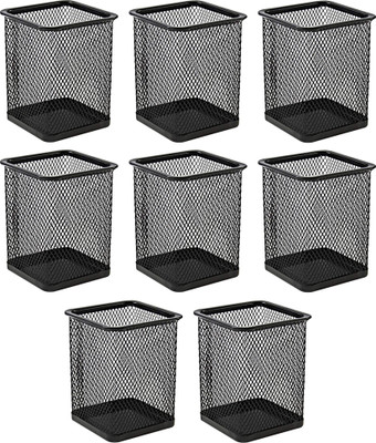 Novesto 8 Compartments Metal-Mesh, Square Pen Stand 8 Pack –Strong & Stylish Holders for Stationery & Accessories(Black)