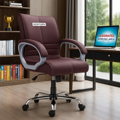 Newturn MAXSON Mid back Work from home/Office/study/desk(WFH) Leather Office Adjustable Arm Chair(Brown, Pre-assembled)