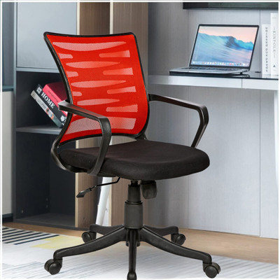 KVS INDIA ZIGZAG RED Low Back Royal Ergonomic Desk Mesh Chair in Red Color Fabric Office Adjustable Arm Chair(Red, Optional Installation Available)