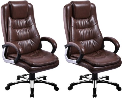 Oakcraft High back Ergonomic premium brown color office/home/work Leatherette Office Executive Chair(Brown, Set of 2, Pre-assembled)