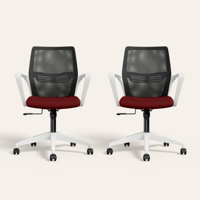 Godrej Interio Vurv Mid Back Fabric Office Arm Chair(Red, Set of 2, Knock Down)