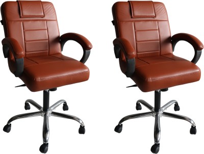 SOMRAJ Ergonomic Study Home Office Reception with High Comfort Seating revolving chair Leatherette Office Arm Chair(Brown, Set of 2, Pre-assembled)