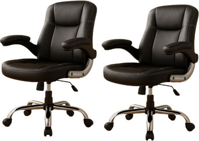 sunview 3 Year Warranty| Pack of 2 Mid,Medium Back Office Chair, Study, home Leatherette Office Adjustable Arm Chair(Black, Set of 2, DIY(Do-It-Yourself))