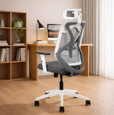 IAFA Ergolux High Back Ergonomic Office Chair With Nylon Base Mesh Office Adjustable Arm Chair(White, Grey, Optional Installation Available)