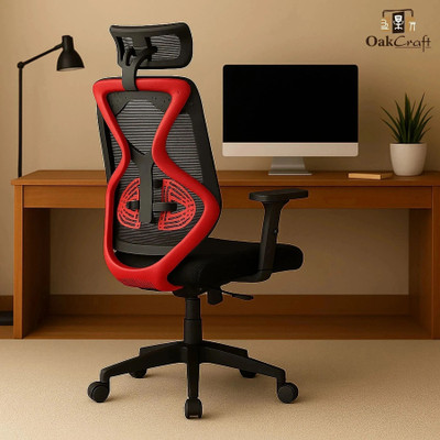 Oakcraft Hurricane High Back Ergonomic Chair Mesh Office Adjustable Arm Chair(Red, Optional Installation Available)