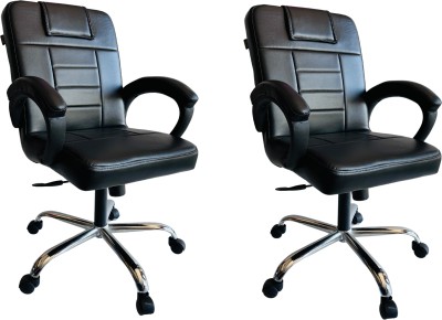 Goyal Steel & Furniture Industries Comfortable Cushion revolving Chair Stylish and Supportive for Office and Home Leatherette Office Conference Chair(Black, Set of 2, Pre-assembled)