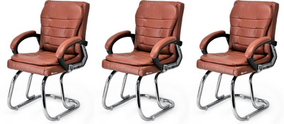 NEW GOYAL FURNITURE Principal Director Manager Visitor/Study/Office Home Chair Leather Office Visitor Chair(Brown, Set of 3, Pre-assembled)