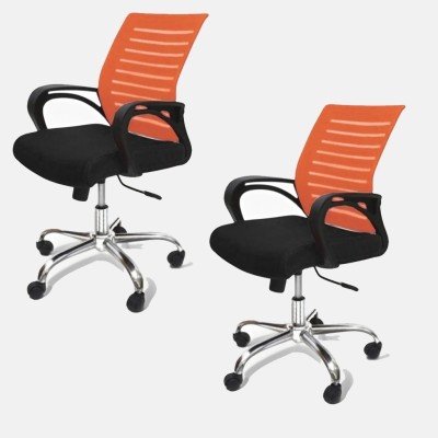 MAESTRO Ergonomic Medium Back Swivel Office Chair with Mesh Back, Height Adjustment Fabric Office Arm Chair(Black, Orange, Set of 2, DIY(Do-It-Yourself))