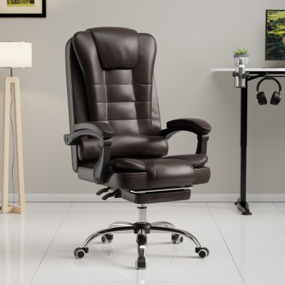 GREEN SOUL Urbane Chair with Leg Rest Leatherette Office Adjustable Arm Chair(Brown, Optional Installation Available)