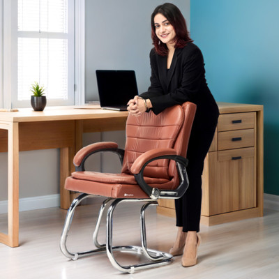 GOYALSON Ergonomic Home & Office Study Home Reception DIRECTOR PRINCIPAL CHAIR Leatherette Office Visitor Chair(Brown, Pre-assembled)