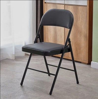 FURNIMAX Folding Study Chair With Cushion Leather Study Folding Chair(Black, Pre-assembled)