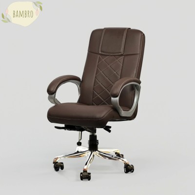 RNinteriors alpha collection light brown office chair with fixed armset Leatherette Office Executive Chair(Multicolor, Brown, Optional Installation Available)