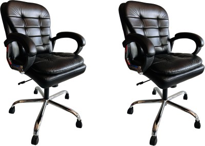 P P CHAIR Ergonomic Mid Back Home Office Study Reception Executive Revolving Chair Leatherette Office Arm Chair(Black, Set of 2, Pre-assembled)